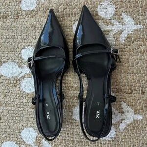 Zara Glossy Black Slingback Heels